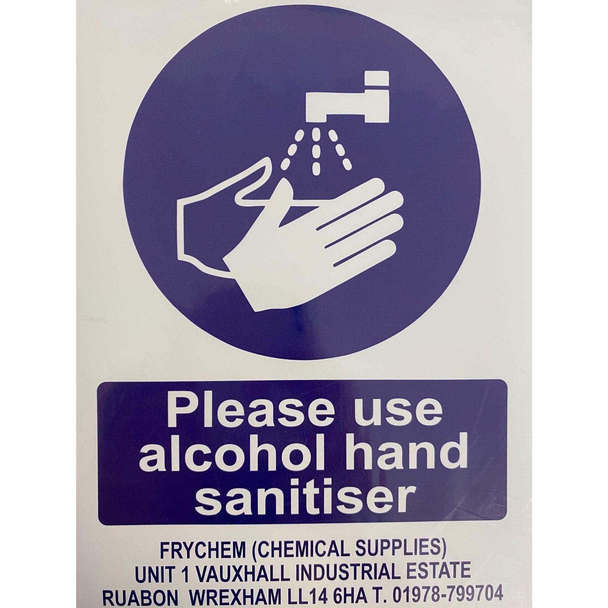 Blue Plastic Sticker Please Use Hand Sanitiser Sign 150mm x 200mm - Fry Fresh Edible Oils
