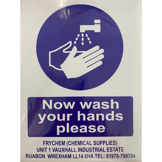 Blue Sticker Now Wash Your Hands 150mm x 200mm - Fry Fresh Edible Oils